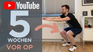 Kniebeugen als Thumbnail für Video mit Übungen vor Kreuzband-OP die daheim ausgeführt werden können