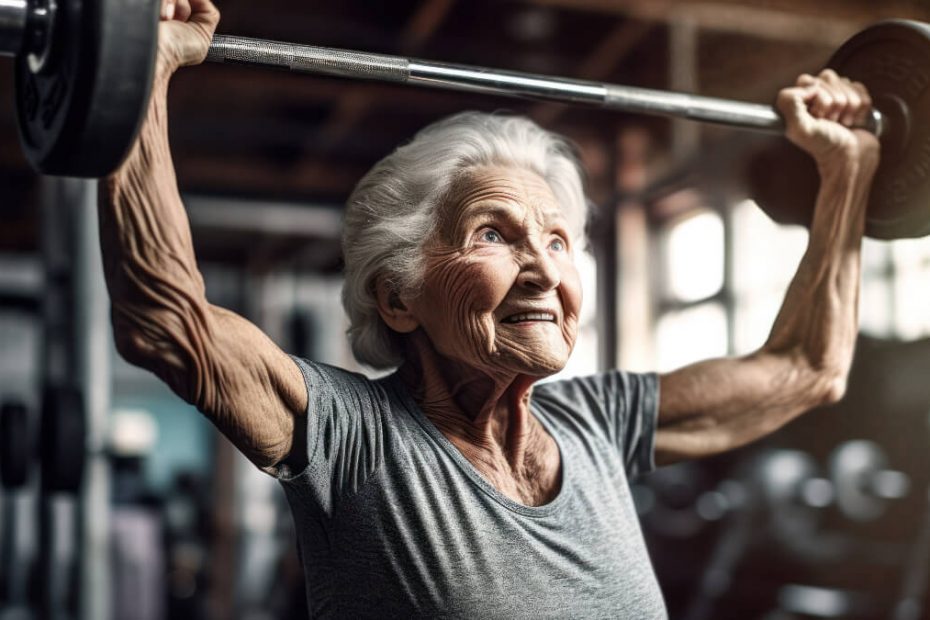 Gewichthebende ältere Frau als Definition von Longevity