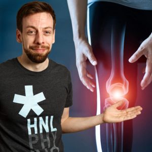 Thumbnail vom YouTube Video über die Aspetar Kreuzband Leitlinie mit Physiotherapeut Matthias und einem Knie im Hintergrund