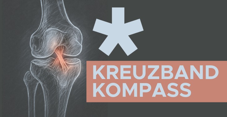 Titelbild vom HNL Kreuzband-Kompass mit HNL Logo und Anatomiezeichung des Knies samt Kreuzband